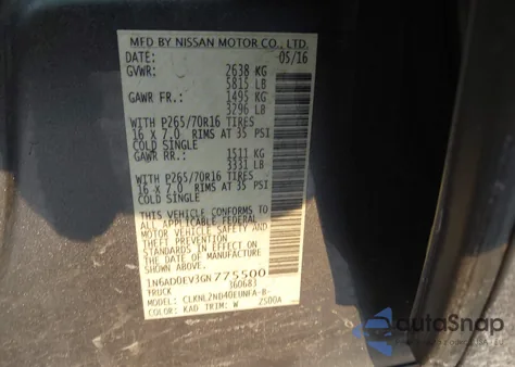 2016 Nissan Frontier Sv from USA, damaged, VIN 1N6AD0EV3GN775500